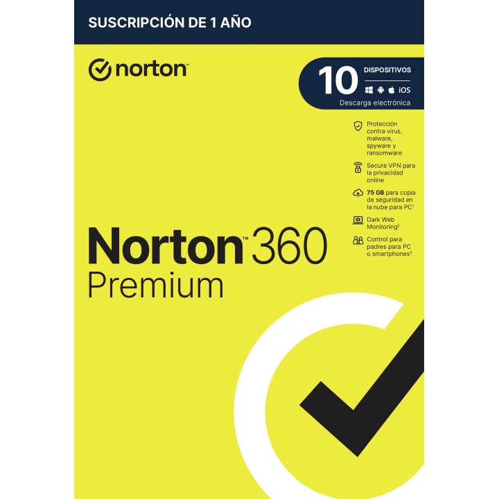 Norton 360 Premium 75gb Es 1 User 10 Device 12mo Box