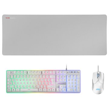 Pack Teclado Mouse Y Alfombrilla Mars Gaming Mcpx White Telcado Hibrido H-mech Mouse Ultra Ligero 10