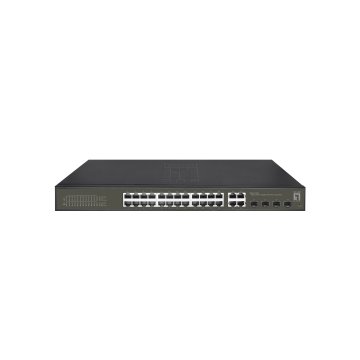 Switch Semigestionable Level One Hilbert 24p Poe 10 100 1000 380w +4p Sfp Combo 10 100 1000 Carcasa Metalica