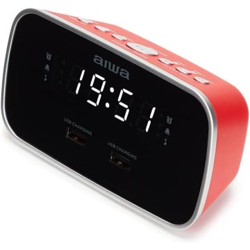 Radio Despertador Aiwa Cru-19 Red 2 Puertos Usb De Carga...