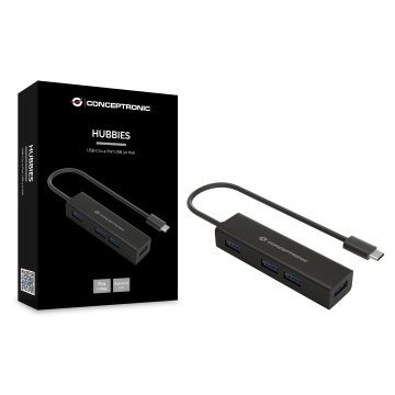 Hub Usb-c 3.0 Conceptronic Hubbies07b 4 Puertos Usb 3.0 Color Negro Carcasa De Aluminio 2