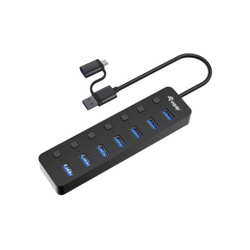Hub Usb Equip Life 128965 7 Puertos Usb-a 3.2 Gen1 Con Interruptor Led 5v 2a Incluye Adaptador A Usb-c
