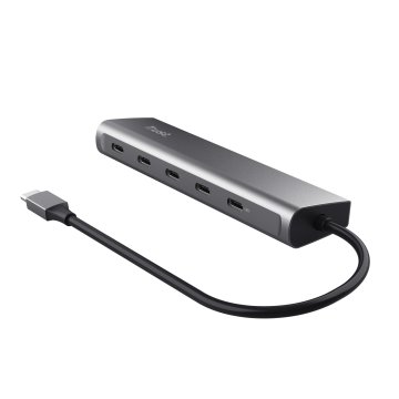 Hub Usb-c Trust Halyx 25136 Aluminio Usb-c A 4 Puertos Usb-c Y 1 Usb-c Pass-through De 100w 25136 2