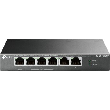 Switch No Gestionable Tp-link Sg1006pp 6p 10 100 1000 Mbps De Estos 3p Poe+ Y 1p Poe++ (64w) Sobremesa No Rack Carcasa Metali