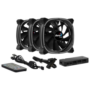Pack 3xventiladores + Hub H66f Y Controladora Aerocool Astro12pro Argb 120mm Diseño En Fibra De Carbono Antivibacion 2