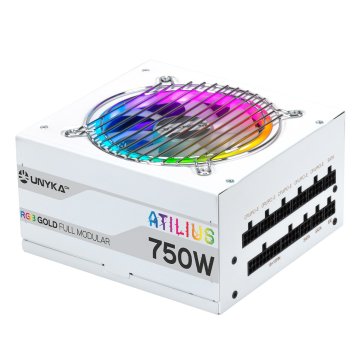Fuente De Alimentación Unyka Atilius Rgb Atx 750w White Cableado Modular Pfc Activo Eficiencia Energetica 90% Ventilador Rgb