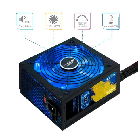 Fuente De Alimentacion Gaming Tooq 800w 80+ Bronze Atx12v V2.31 Apfc 82+ Led On off