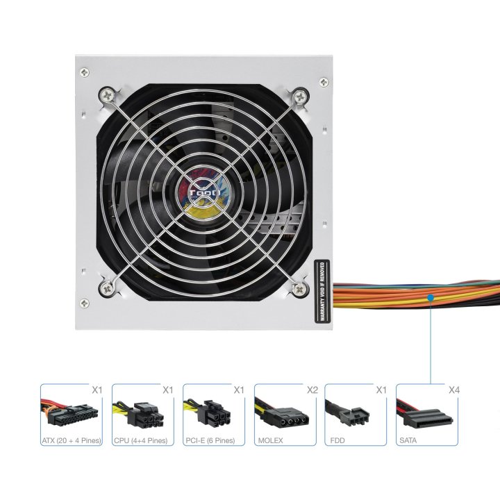 Fuente De Alimentacion Tooq Tqapolo-500sp 500w Fan 12cm 4 Sata 2 Molex 1 Pcie 6pines Interruptor Destinada A Reparaciones