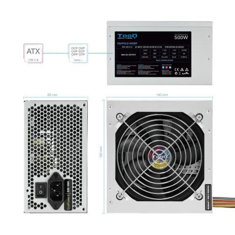 Fuente De Alimentacion Tooq Tqapolo-500sp 500w Fan 12cm 4 Sata 2 Molex 1 Pcie 6pines Interruptor Destinada A Reparaciones