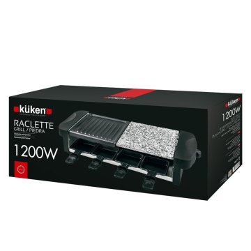 Raclette Grill Y Piedra Kuken Rectangular 1200w Plancha Antiadherente Con 8 Sartenes Color Negro 2