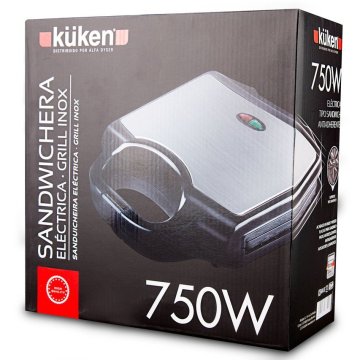 Sandwichera Grill Kuken Placas Con Recubrimiento Antiadherente 750w Color Inox 2