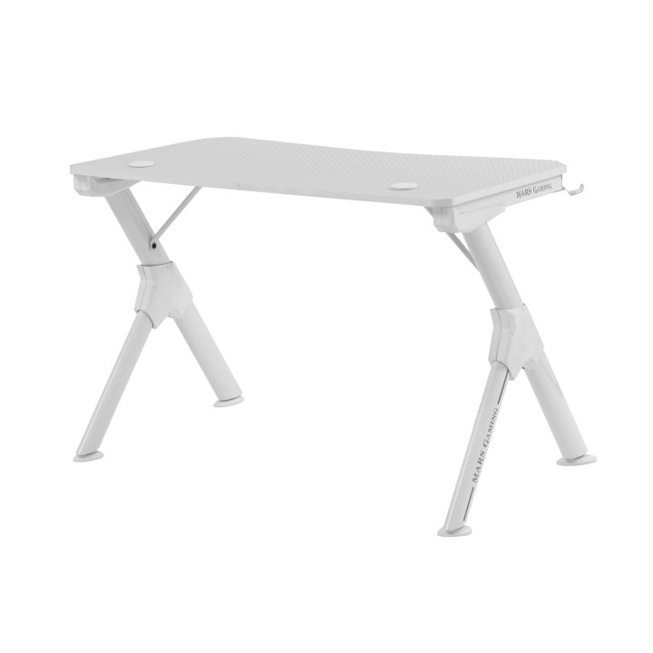 Mesa Mars Gaming Mgd White Chasis De Acero Tablero 110x60cm Altura 74cm Con Diseño De Fibra De Carbono Con Guias Y Soportes