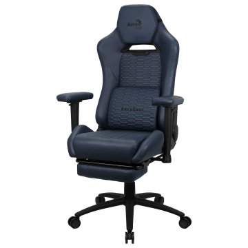 Silla Gaming Con Extension De Reposapies Aerocool Royal Navy Blue Piel Sintetica Reposabrazos Ajustable Y Acolchado