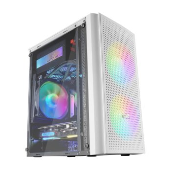 Caja Microatx Gaming Mars Gaming Mc300 White Frontal Mesh 3xventiladores 120mm Rgb Lateral De Cristal Templado Sin Fuente De