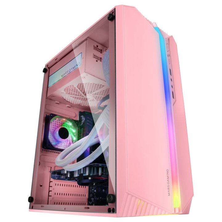 Caja Microatx Gaming Mars Gaming Mc-s1 Rosa Frontal Argb Ventilador Traser Frgb Ventana Lateral Sin Fuente De Alimentacion