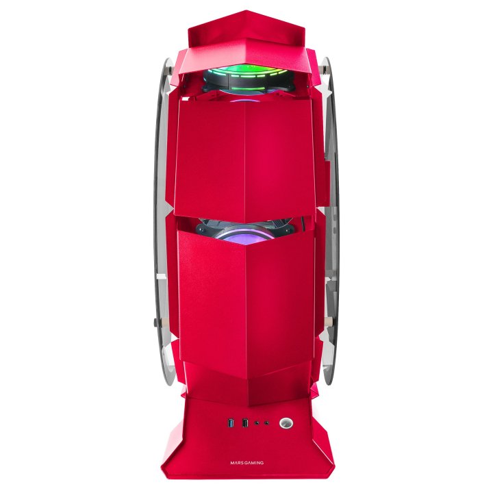 Caja Microatx Gaming Mars Gaming Mcorb Red Diseño Esferico Extremo Premium Doble Ventana De Cristal Templado Sin Fuente De Al
