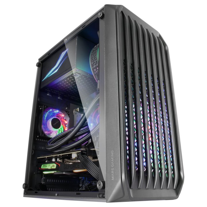 Caja Microatx Gaming Mars Gaming Mc-s2 Black Frontal Con Ventilador Frgb Ventana Lateral Sin Fuente De Alimentacion