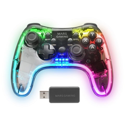Gamepad Inalambrico Mars Gaming Mgp-24 Adaptador Usb 2.4gpro Conexion Usb-c Multiplataforma 20 Botones Rgb Neon Vibración Hap