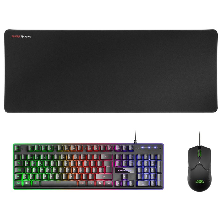 Pack Teclado Mouse Y Alfombrilla Mars Gaming Mcpx Negro Portugues Telcado Hibrido H-mech Mouse Ultraligero 10k Y Alfombrilla 