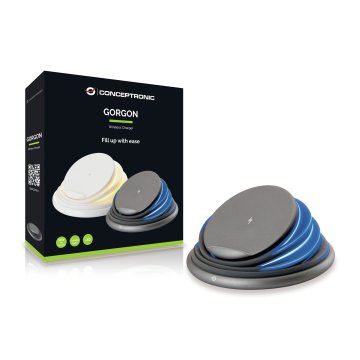 Cargador Inalambrico Conceptronic Gorgon02g Qi 10w Soporte Plegable De Silicio Color Gris 2