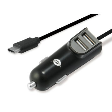 Cargador De Coche Conceptronic Carden05b Con Cable Usb-c + 2 Puertos Tipo A 5v 3.1a 15.5w