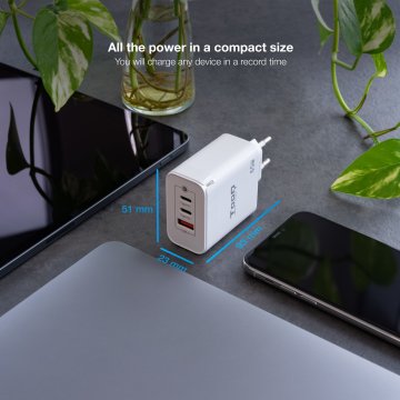 Cargador De Pared Tooq Tqwc-ganqc2pd65wt 2usb-c Pd + Usb-a Qc 65w Blanco 2