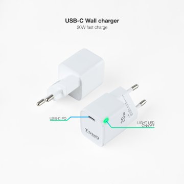 Cargador De Pared Tooq Tqwc-pd20wt Usb-c Pd 20w Blanco 2