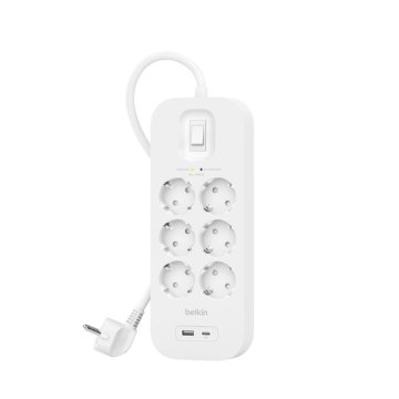 Regleta Alimentacion Belkin Srb002vf2m De Proteccion Contra Sobretensiones 6 Tomas Boton Apagado Usb-c Usb-a