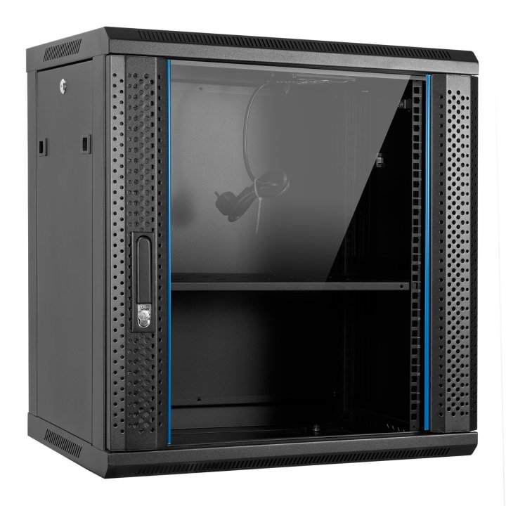 Armario Mural 19" Aiten Data 12u Ai6412 600 X 450 X 62 2l Color Negro Puerta De Cristal Templado