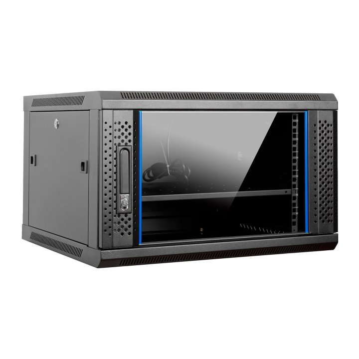 Armario Mural 19" Aiten Data 6u Ai6606 600 X 600 X 368 2l Color Negro Puerta De Cristal Templado Incluye Accesorios