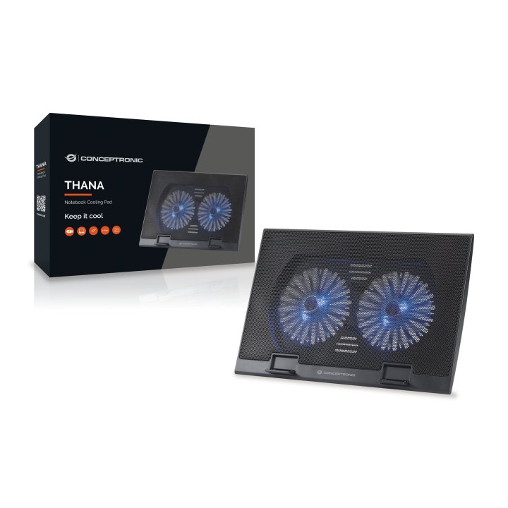 Base Refrigeracion Para Portatiles Conceptronic 2 Ventiladores 125mm Hasta 17"