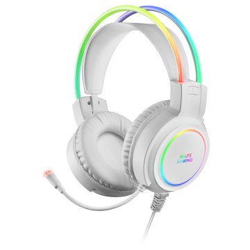 Headset Mars Gaming Mhrgb White Jack 3.5mm Iluminacion 360º Chroma Sonido Ultra-bass 3d Micro Abatible Con Cancelacion De Rui