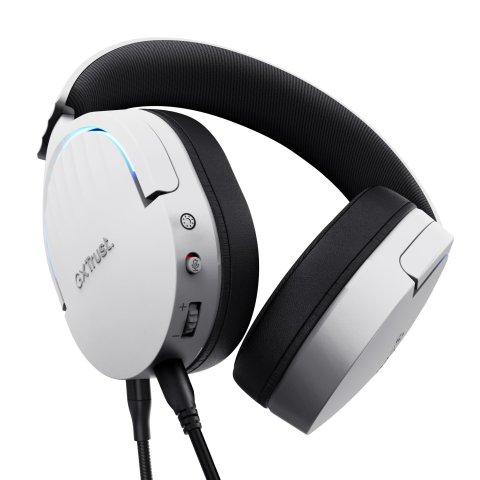 Headset Trust Gaming Gxt 490 Blanco Fayzo 25302 Usb 7.1 Microfono Desmontable Y Flexible Iluminacion Rgb Auriculares Giratori
