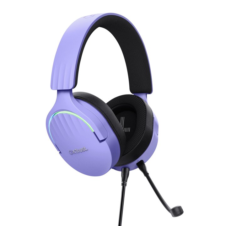Headset Trust Gaming Gxt 490 Morado Fayzo 25303 Usb 7.1 Microfono Desmontable Y Flexible Iluminacion Rgb Auriculares Giratori