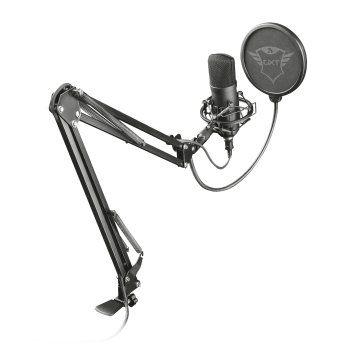 Microfono Trust Gxt 252+ Emita - Pc Patron Cardioide - Con Brazo -incluye Soporte Y Estuche - Filtro Pantalla - Cable De 1.8m