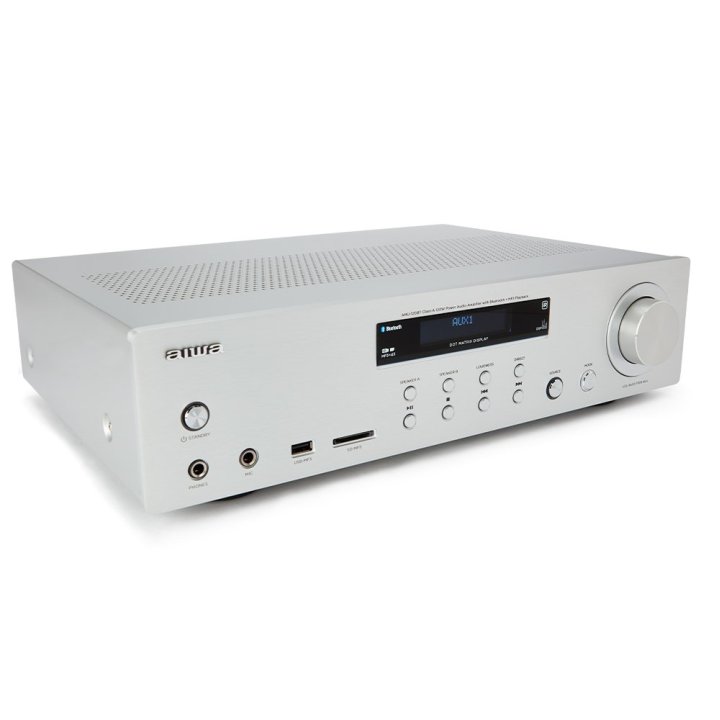 Amplificador Bluetooth Aiwa Amu-120bt Silver Estereo De 120w Rms 7 Entradas Analogicas Phono Y Bt 5.0 Usb sd