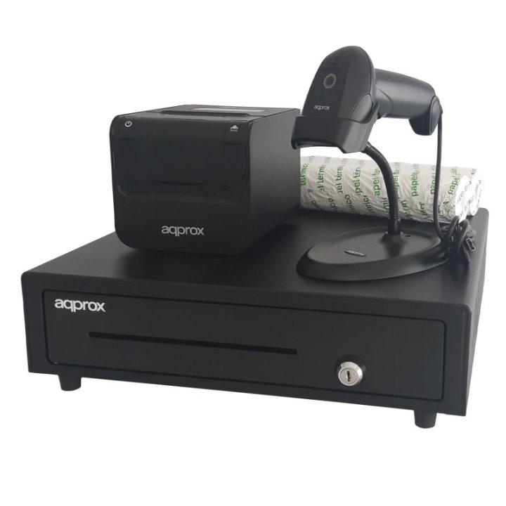 Kit Tpv Approx Cajon Appcash01 Negro + Scan Appls02as + Imp. Term. Apppos80amuse + Papel Cyt8060bpa