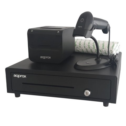 Kit Tpv Approx Cajon Appcash01 Negro + Scan Appls02as + Imp. Term. Apppos80amuse + Papel Cyt8060bpa