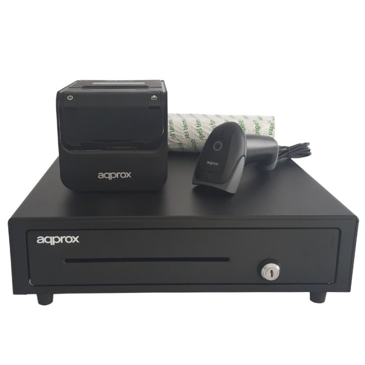 Kit Tpv Approx Cajon Appcash01 Negro + Scan Appls22 Sin Peana + Imp. Term. Pos80am-usb + Papel 