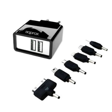 Cargador De Pared Approx Para Red Domestica Dos Usb 5v 2.1a Color Negro Incorpora 7 Tips - Oferta_moving 2