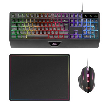 Pack Teclado Mouse Y Alfombrilla Mars Gaming Mcp124es Rgb H-mech, Mouse Huano Rgb 3200dpi, Alfombrilla  360*260mm Black