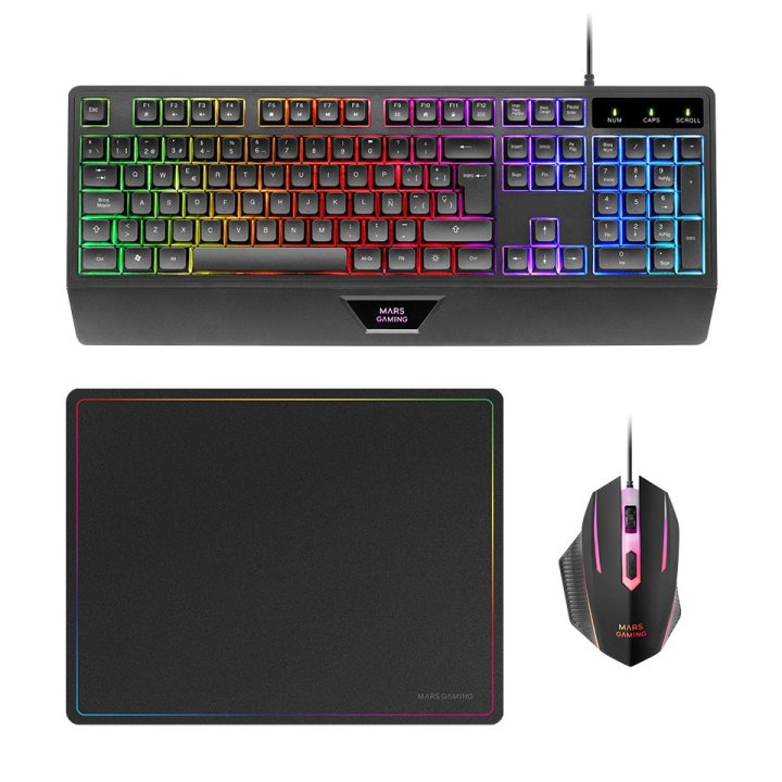 Pack Teclado Mouse Y Alfombrilla Mars Gaming Mcp124es Rgb H-mech, Mouse Huano Rgb 3200dpi, Alfombrilla  360*260mm Black
