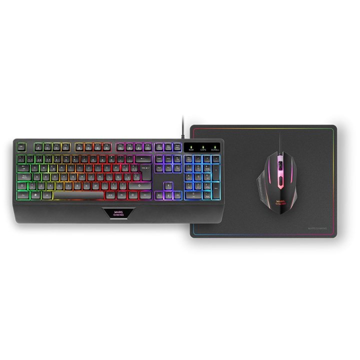 Pack Teclado Mouse Y Alfombrilla Mars Gaming Mcp124es Rgb H-mech, Mouse Huano Rgb 3200dpi, Alfombrilla  360*260mm Black