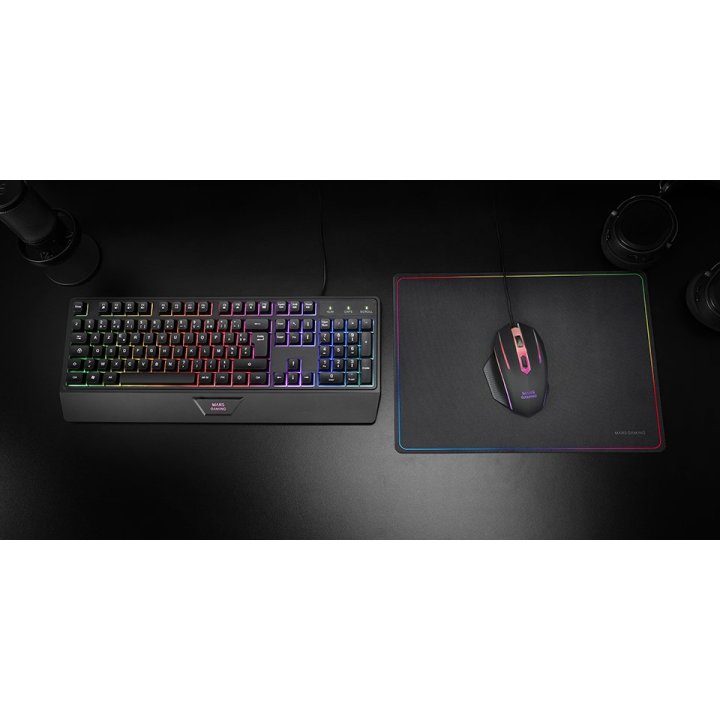 Pack Teclado Mouse Y Alfombrilla Mars Gaming Mcp124es Rgb H-mech, Mouse Huano Rgb 3200dpi, Alfombrilla  360*260mm Black