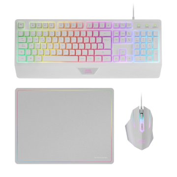 Pack Teclado Mouse Y Alfombrilla Mars Gaming Mcp124wfr Frances Rgb H-mech, Mouse Huano Rgb 3200dpi, Alfombrilla  360*260mm Wh