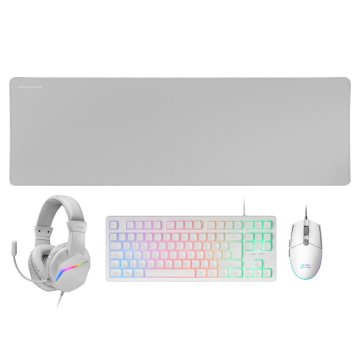 Teclado Mouse Headset Y Alfombrilla Mars Gaming Mcprgb3wfr Frances H-mech Red Rgb 3200dpi Xxl Blanco